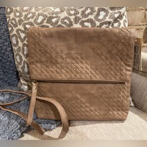 Clarks Tan Woven Leather Crossbody Bag